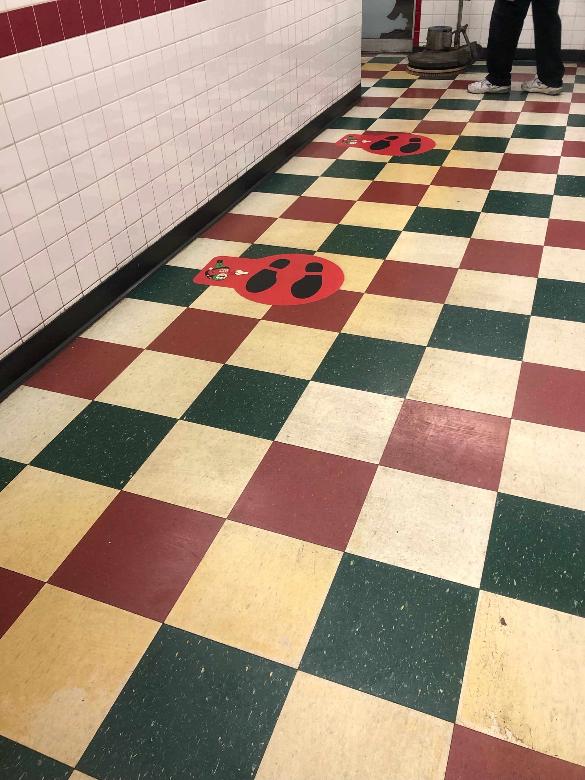 Jets Pizza Lobby Floor being prepared commercial Vinyl Floor Tile Cleaning