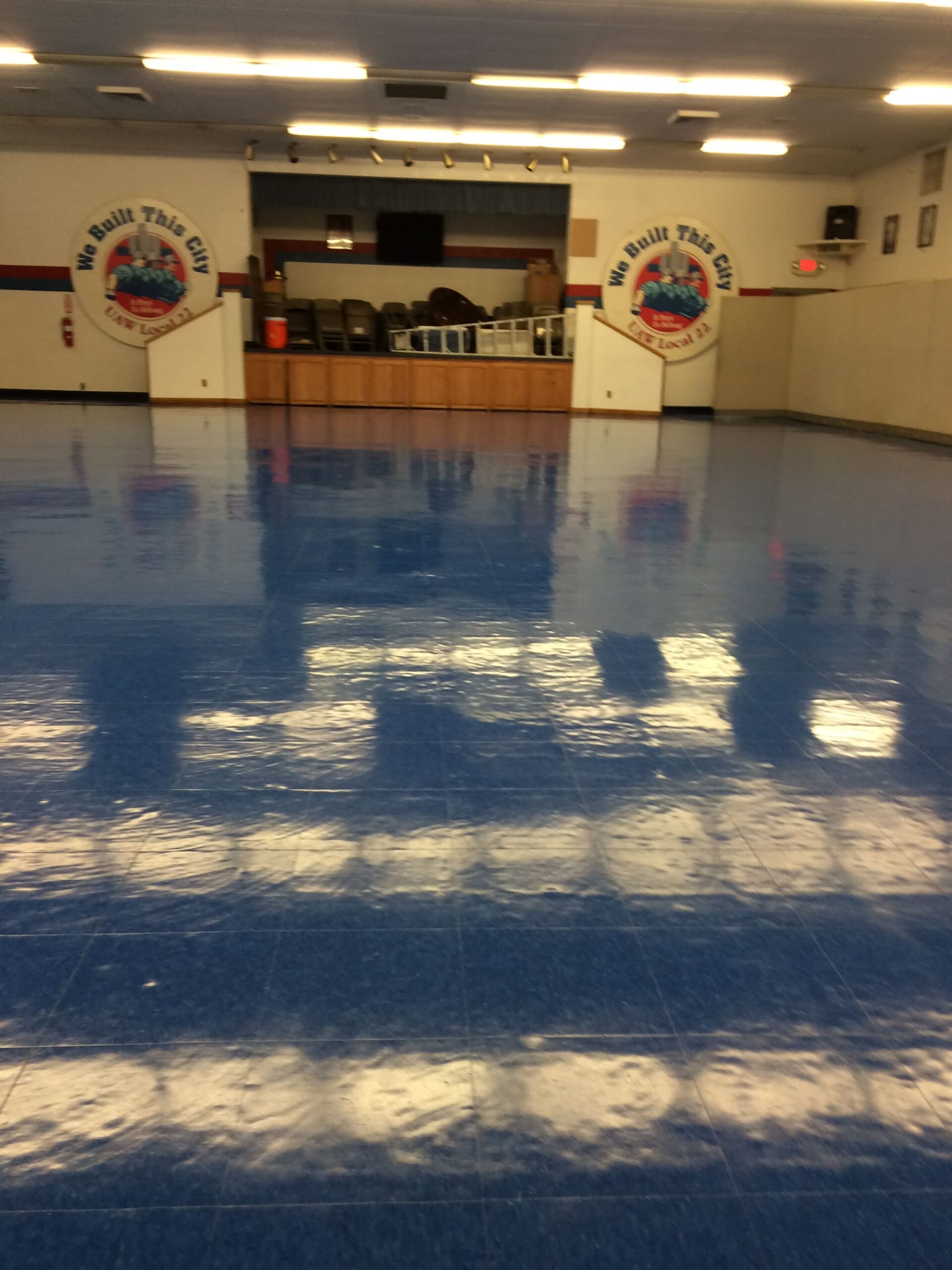 UAW Auditorium Floor after commercial Vinyl Floor Tile Cleaning