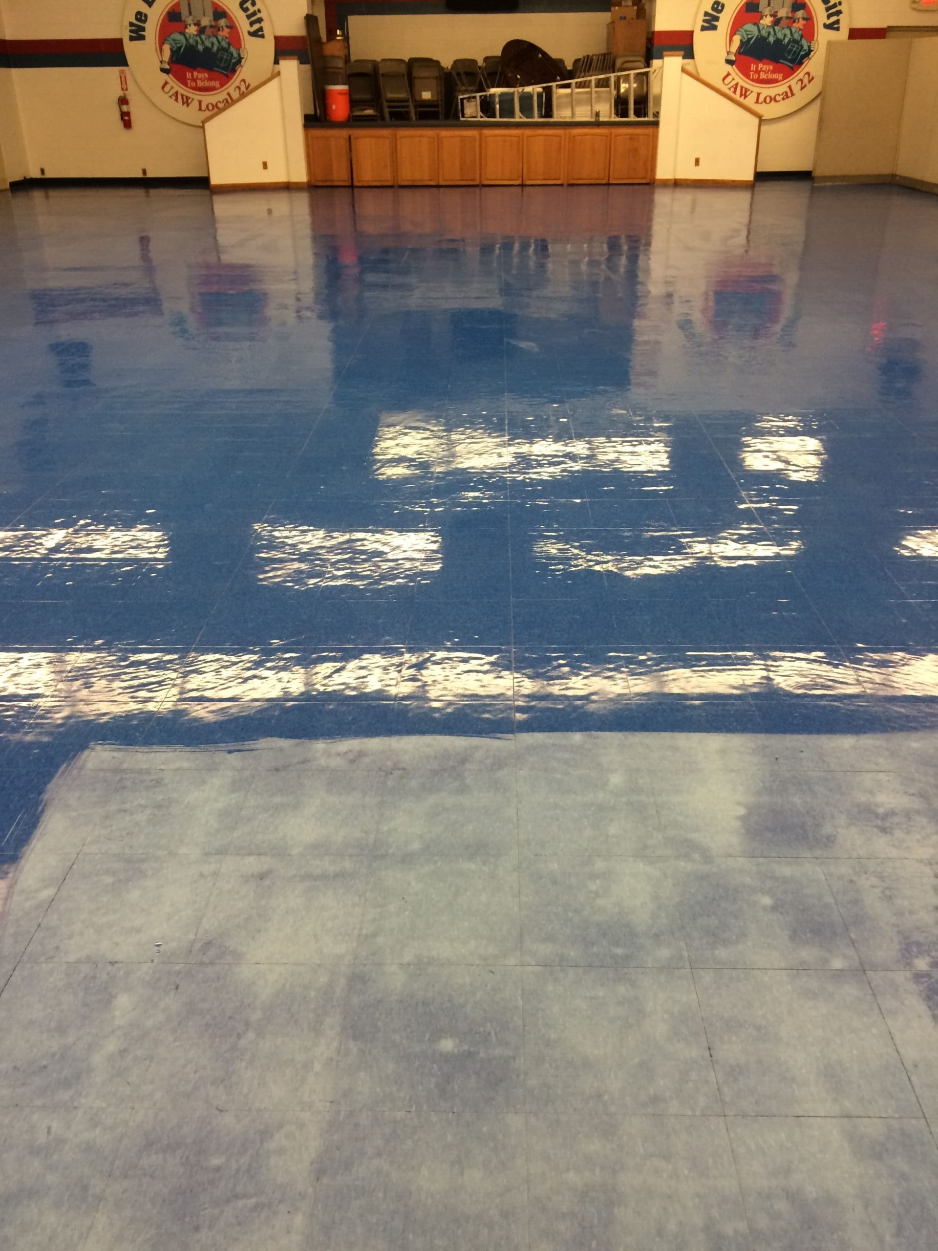 UAW Auditorium Floor during commercial Vinyl Floor Tile Cleaning